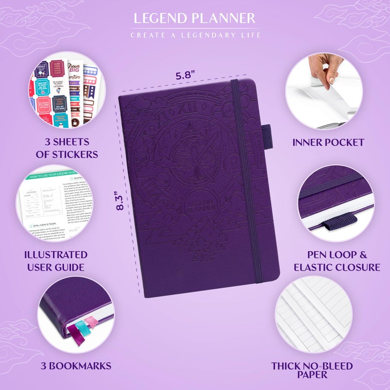 Legend Planner Daily for 3 Months â€“ Undated Monthly Weekly & Daily Planner to Hit Goals. Organizer & Productivity Journal, A5 (Dark Purple) - Image 2